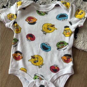 Sesame Street White Baby Bodysuit with Multicolor Character Faces